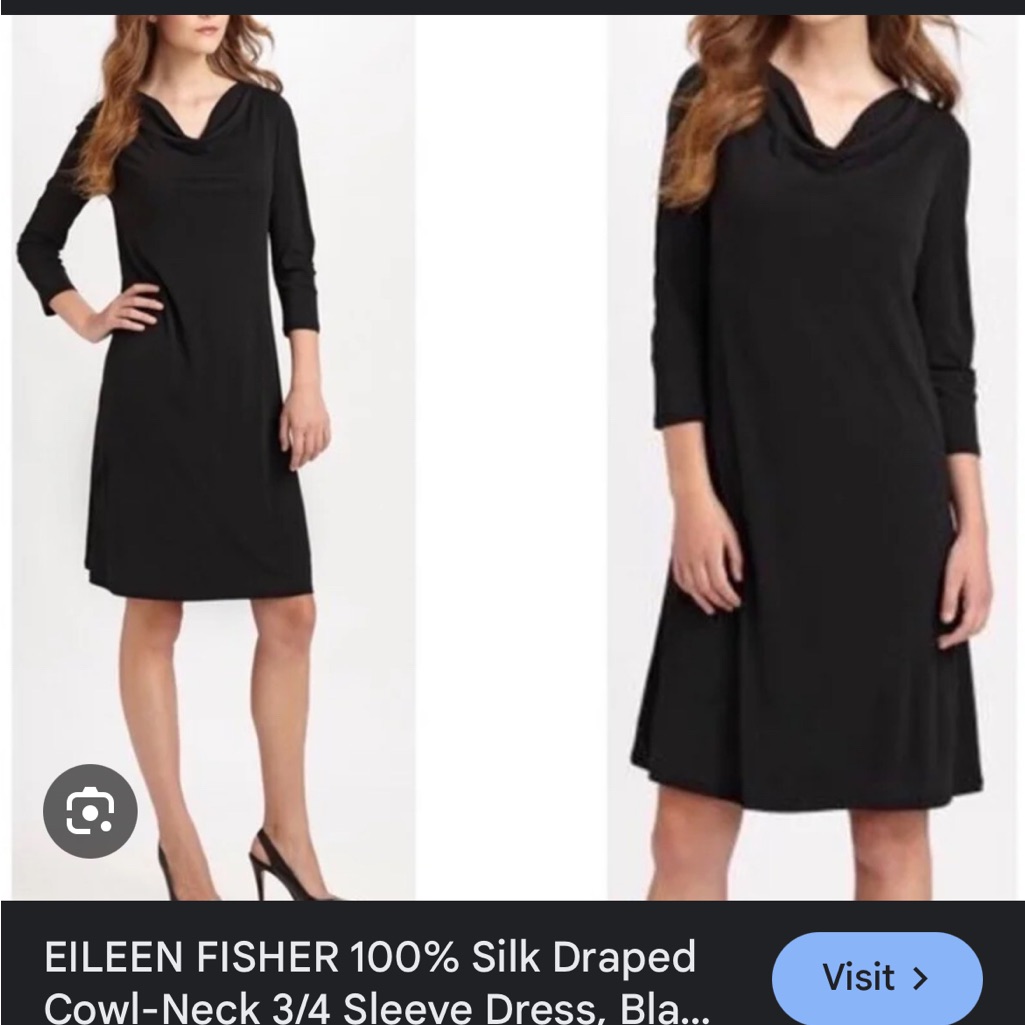 Eileen Fisher Black Silk Draped Cowl-Neck Dress